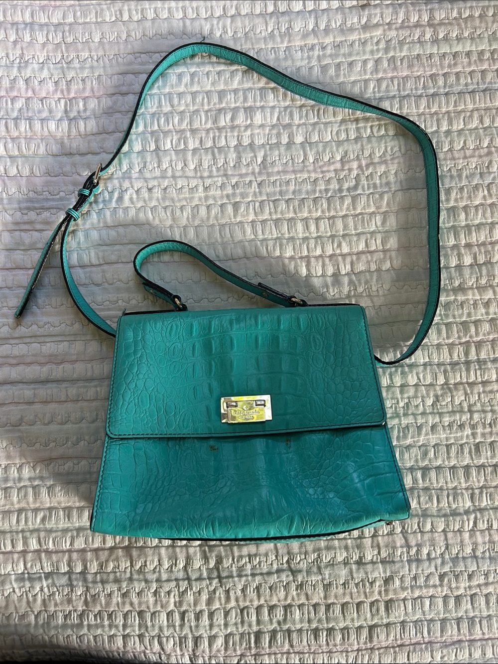 kate spade teal croc-embossed top-handle crossbody